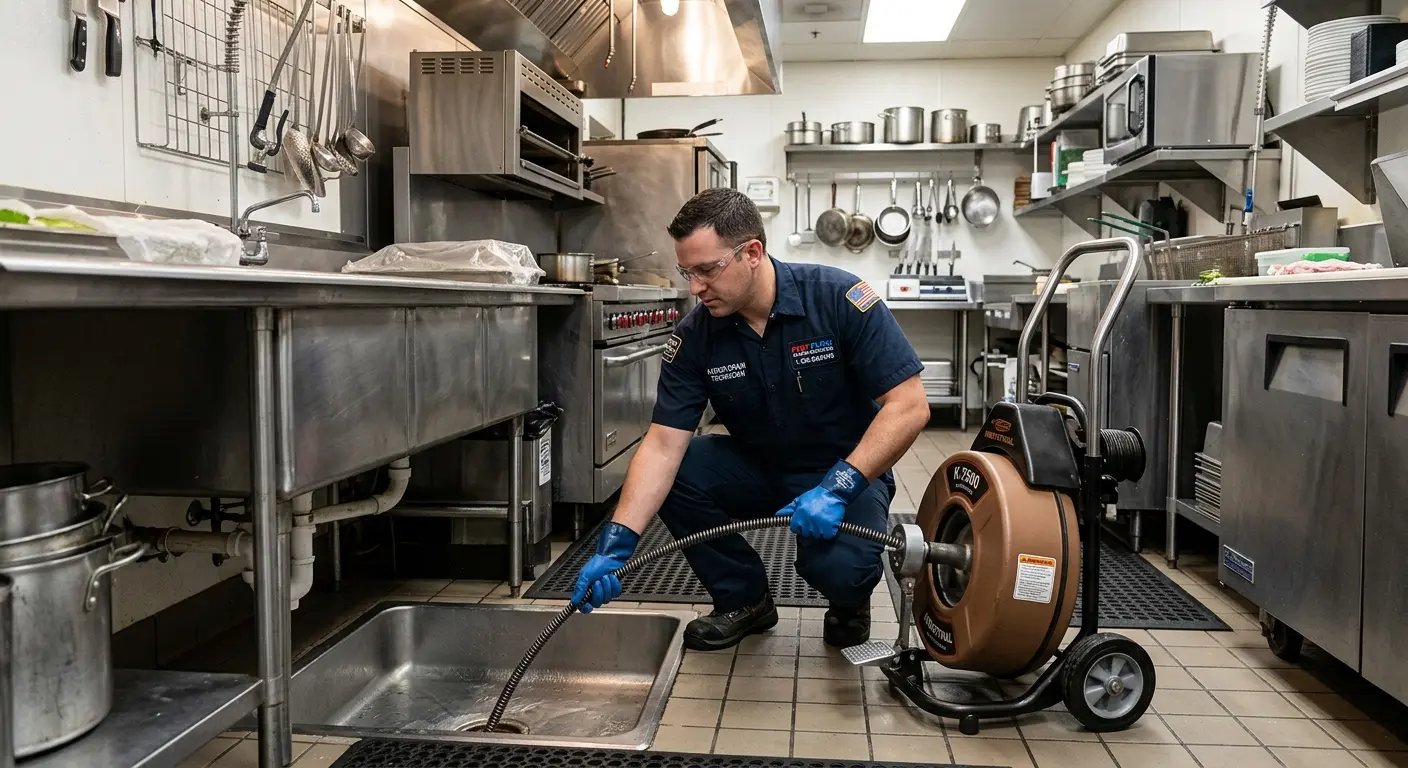 Commercial drain cleaning service in a restaurant kitchen in North Charleston